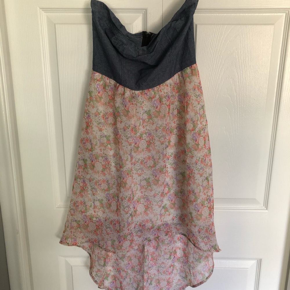 Dehlia’s Faux Denim & Floral High/Low Dress